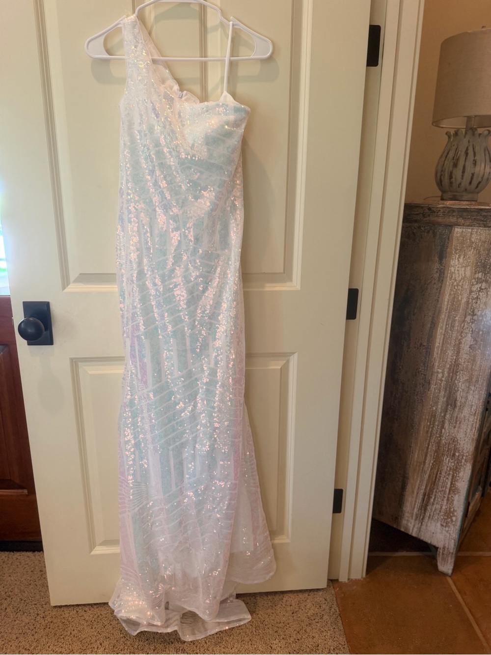 Iridescent One-Shoulder Sequin Gown